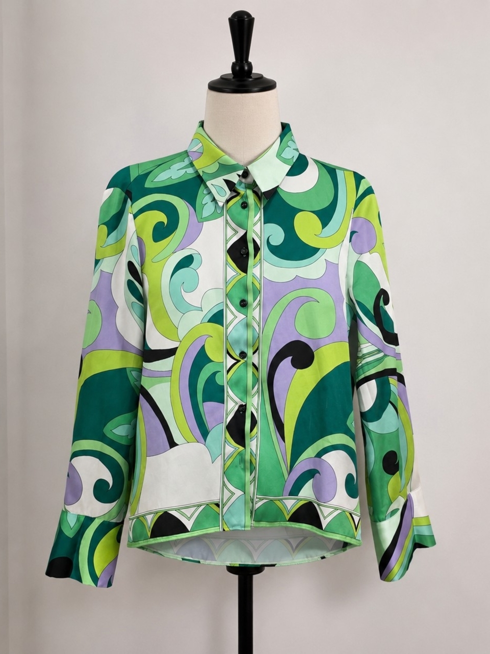 Zara Multicolor Green & Lavender Abstract Print Blouse
